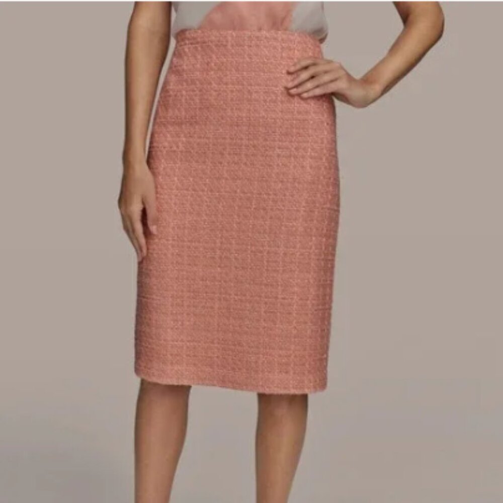 Donna Karan New York Tweed Pencil Skirt Women's 2 Apricot Back Zip Closure NWT